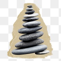 Zen stones png ripped paper sticker, mental health graphic, transparent background