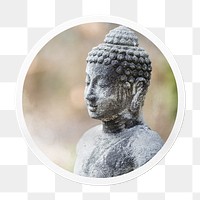 Buddha statue png sticker, circle frame, transparent background