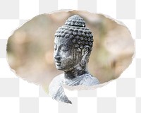 Buddha statue png sticker, ripped paper speech bubble, transparent background