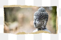 Buddha statue png sticker, ripped paper, transparent background