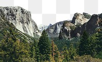 Yosemite mountains png border, transparent background