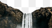 Serene waterfall png border, nature aesthetic, transparent background