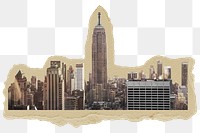 New York cityscape png sticker, ripped paper, transparent background