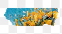 Yellow tulip png field, Spring sticker, washi tape, transparent background