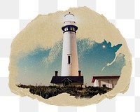 Lighthouse png sticker, ripped paper, transparent background
