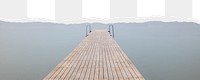 Jetty in lake png border, torn paper design, transparent background