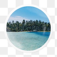 Tropical beach png sticker, Summer circle frame transparent background