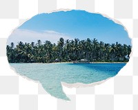 Tropical Summer beach png sticker, ripped paper speech bubble, transparent background