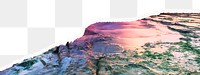 Aesthetic cliff png border, ripped paper, pastel sky reflection, transparent background