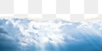 Blue cloudscape png border, torn paper design, transparent background