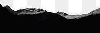 Dark mountain landscape png border, torn paper design, transparent background