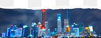 Shanghai cityscape png border, ripped paper, transparent background