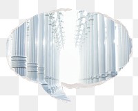 Png aesthetic white pillars sticker, ripped paper speech bubble, transparent background