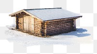 PNG Wooden house covered in snow, collage element, transparent background