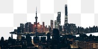 Shanghai skyline png border sticker, travel transparent background