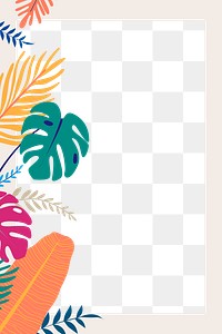 Colorful botanical frame png with tropical leaves, transparent background 