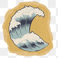 Japanese wave png sticker, ripped paper on transparent background