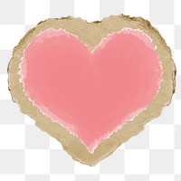 Pink heart png sticker, ripped paper on transparent background
