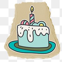Birthday cake png dessert sticker, ripped paper on transparent background