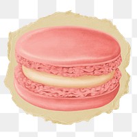 Strawberry macaron png sticker, ripped paper on transparent background