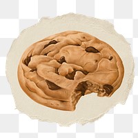 Chocolate chip cookie png sticker, ripped paper on transparent background