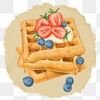 Strawberry waffle png sticker, ripped paper, transparent background