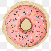 Sprinkled donut png sticker, ripped paper on transparent background