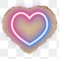 Neon heart png sticker, ripped paper, transparent background