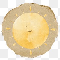 Sun doodle png weather sticker, ripped paper on transparent background