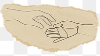 Helping hands png sticker, ripped paper, transparent background