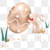 Png luxury easter egg and bunny 3D design element for greeting card