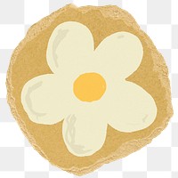 White flower doodle png sticker, ripped paper, transparent background