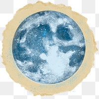 Blue super moon png sticker, ripped paper on transparent background
