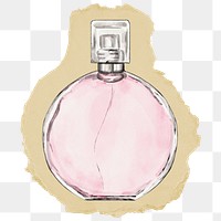 Perfume bottle png sticker, ripped paper, transparent background