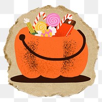 Halloween candy png sticker, ripped paper, transparent background