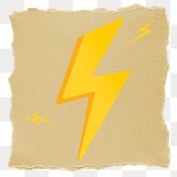 Lightning bolt png sticker, ripped paper, transparent background