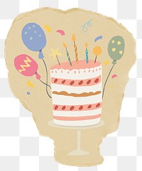 Birthday cake png sticker, ripped paper, transparent background