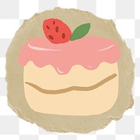 Strawberry cake png sticker, ripped paper, transparent background