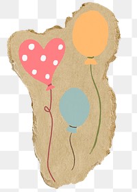 Floating balloons png sticker, ripped paper, transparent background