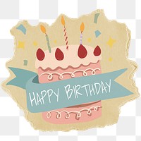 Birthday cake png sticker, ripped paper, transparent background