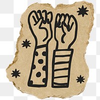 Raised fists doodle png sticker, transparent background