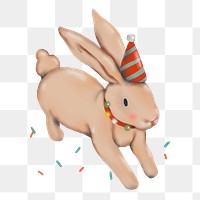 Rabbit sticker png, Christmas hand drawn, cute winter holidays illustration