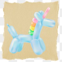 3D animal balloon png sticker, ripped paper, transparent background