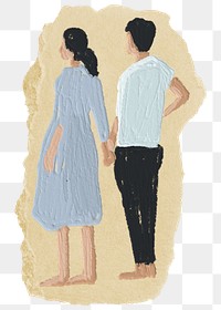 Pregnant couple png sticker, ripped paper, transparent background