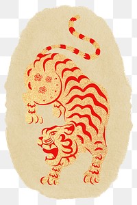 Roaring tiger png sticker, ripped paper, transparent background