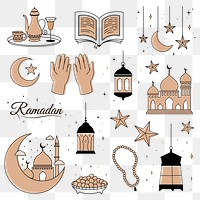 Ramadan png sticker, earth tone celebration, transparent background set