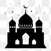 Mosque png sticker, black illustration, transparent background