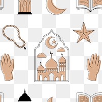 Aesthetic png Ramadan pattern, flat earth tone design, transparent background