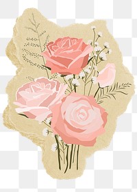 Pink rose flowers png sticker, ripped paper, transparent background