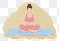 Yoga woman png sticker, ripped paper, transparent background